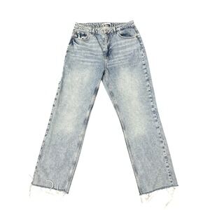 Zara Light Wash High Rise Straight Leg Raw Hem Denim Jeans Women's Size 10